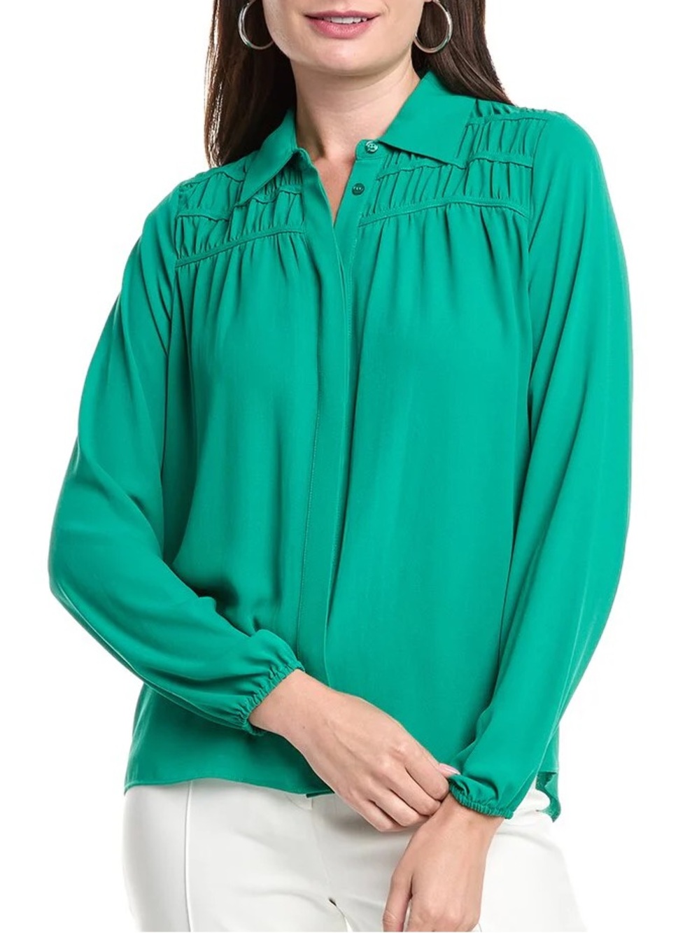 🆕 Tahari Green Button-Front Blouse - M
